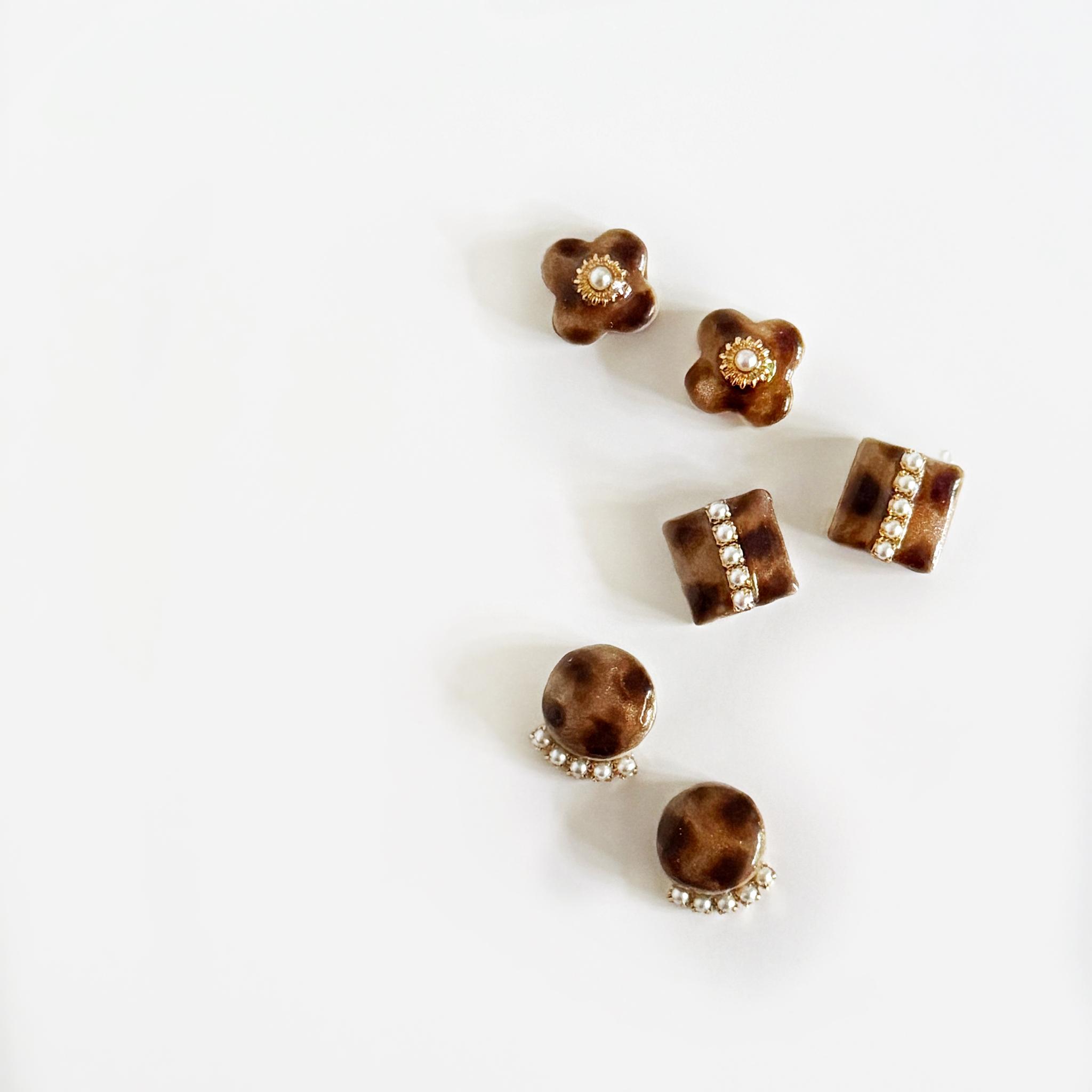 冬 美濃焼 鼈甲（べっこう）パール 3ペアセット｜アレルギー対応 ピアス／イヤリング｜秋冬 大人 上品 ギフト対応 | 3枚目