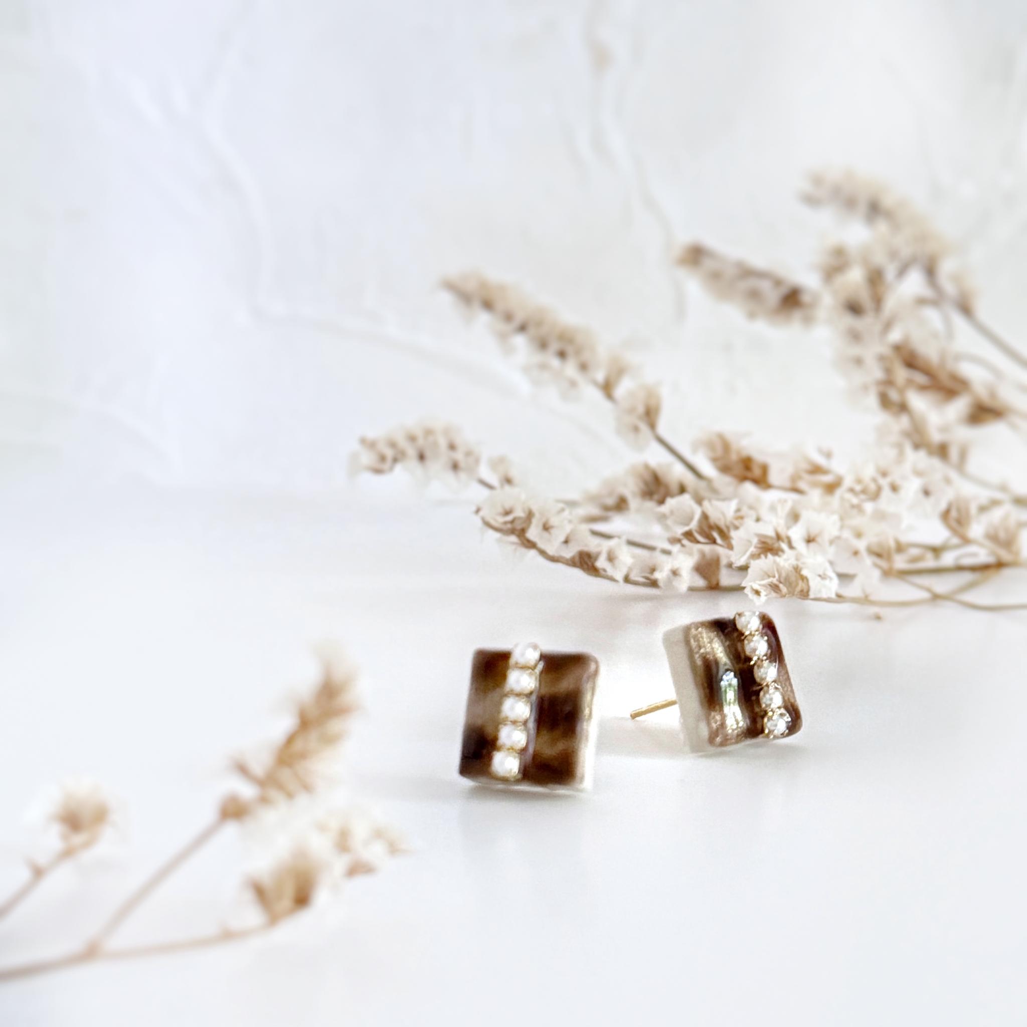 冬 美濃焼 鼈甲（べっこう）パール 3ペアセット｜アレルギー対応 ピアス／イヤリング｜秋冬 大人 上品 ギフト対応 | 4枚目