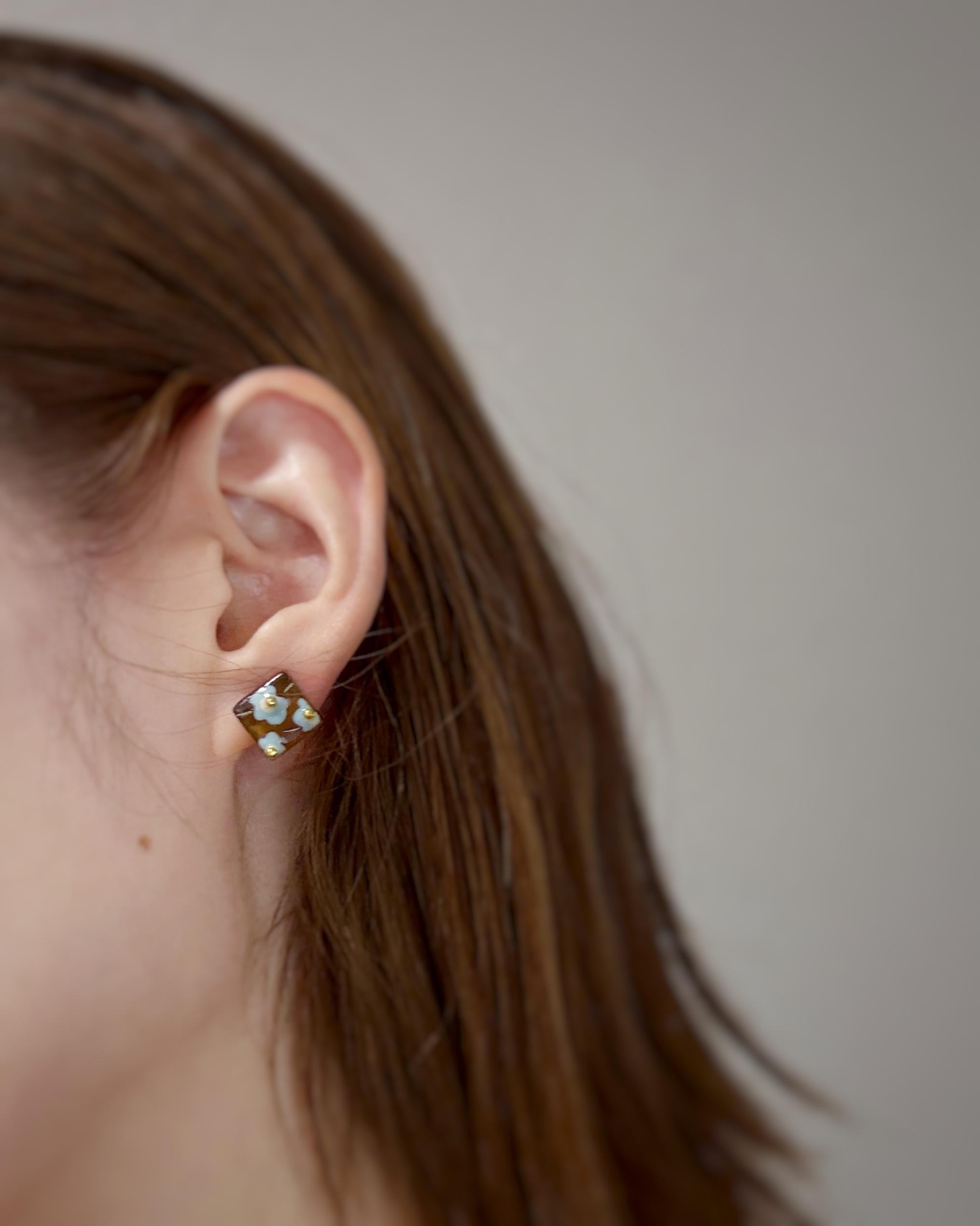 【新作】ブラウン×くすみ水色 北欧 美濃焼ピアス･イヤリング | 3枚目